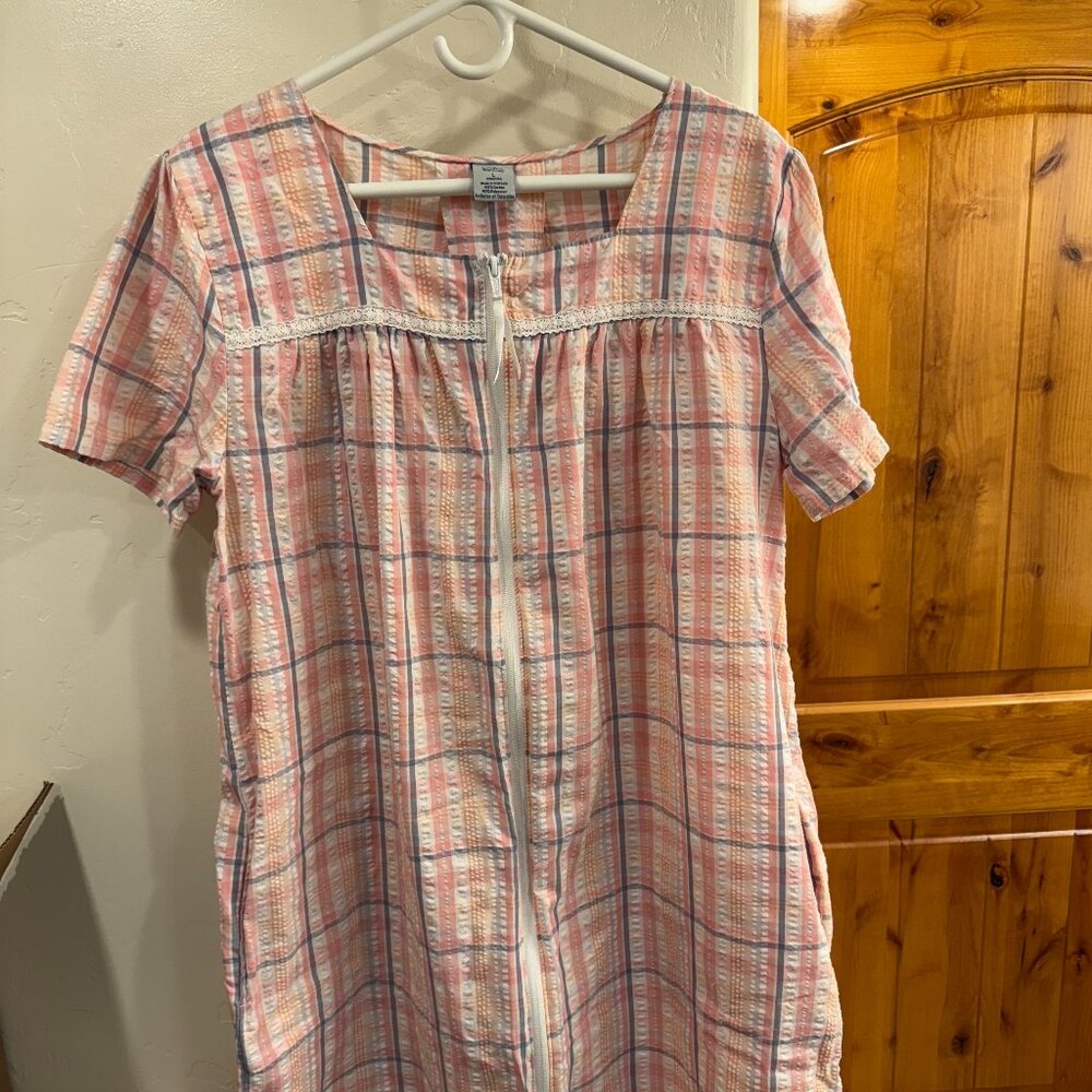 Pink Plaid Croft & Barrow Short Sleeve Zipper Duster